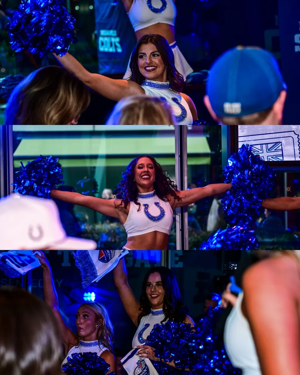 Colts Cheerleaders performing among fans at the London FanZone