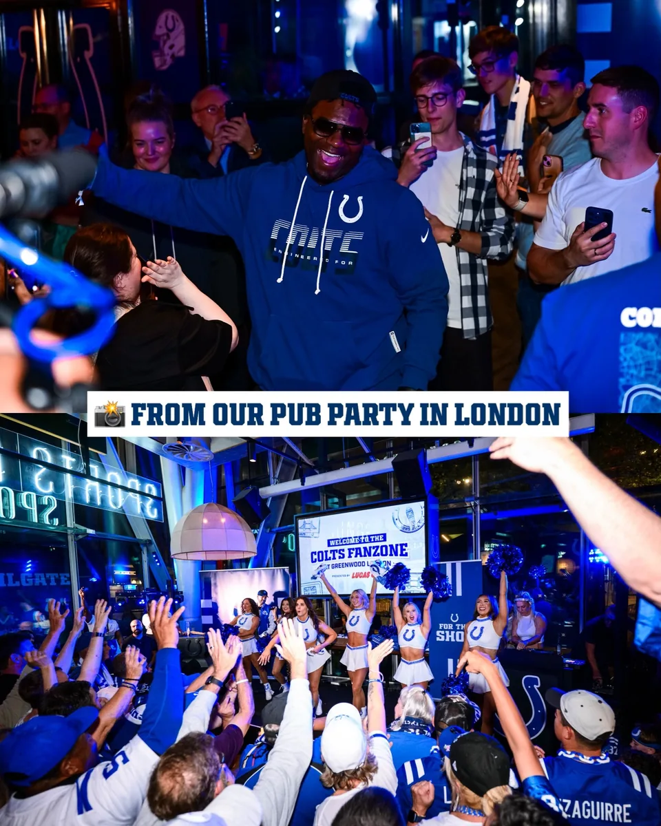 Colts fans and cheerleaders celebrating at the Greenwood London FanZone