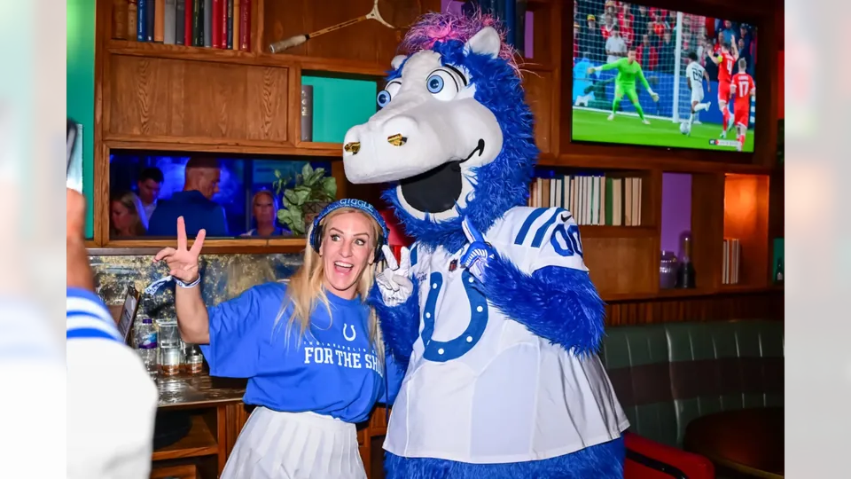 DJ Sarah Giggle and Blue at the Colts event in Greenwood