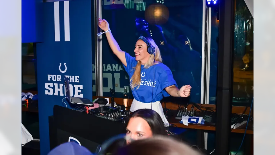 DJ Sarah Giggle performing at the Colts London activation at Greenwood