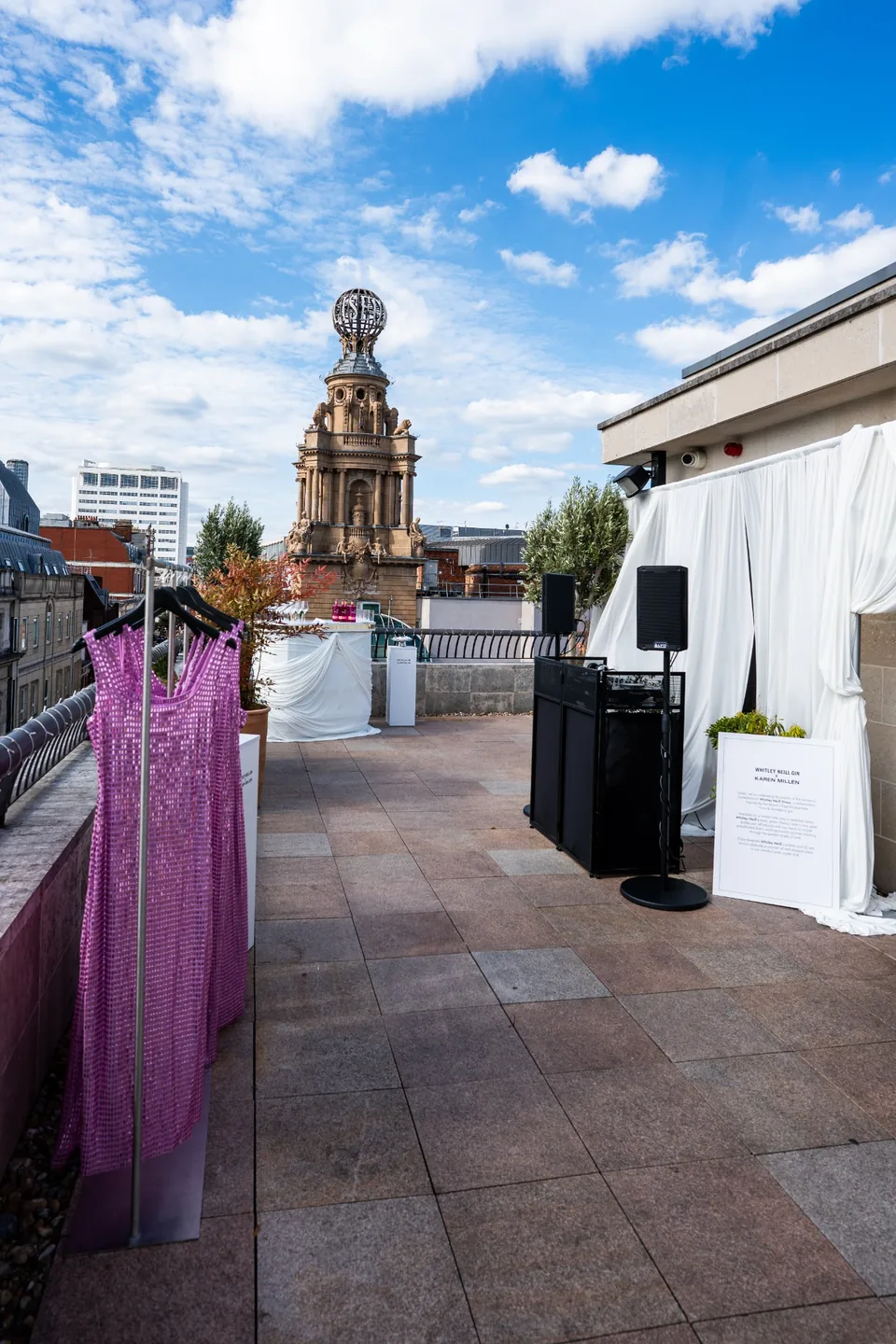 Rooftop production prepared for the Karen Millen and Whitley Neill launch