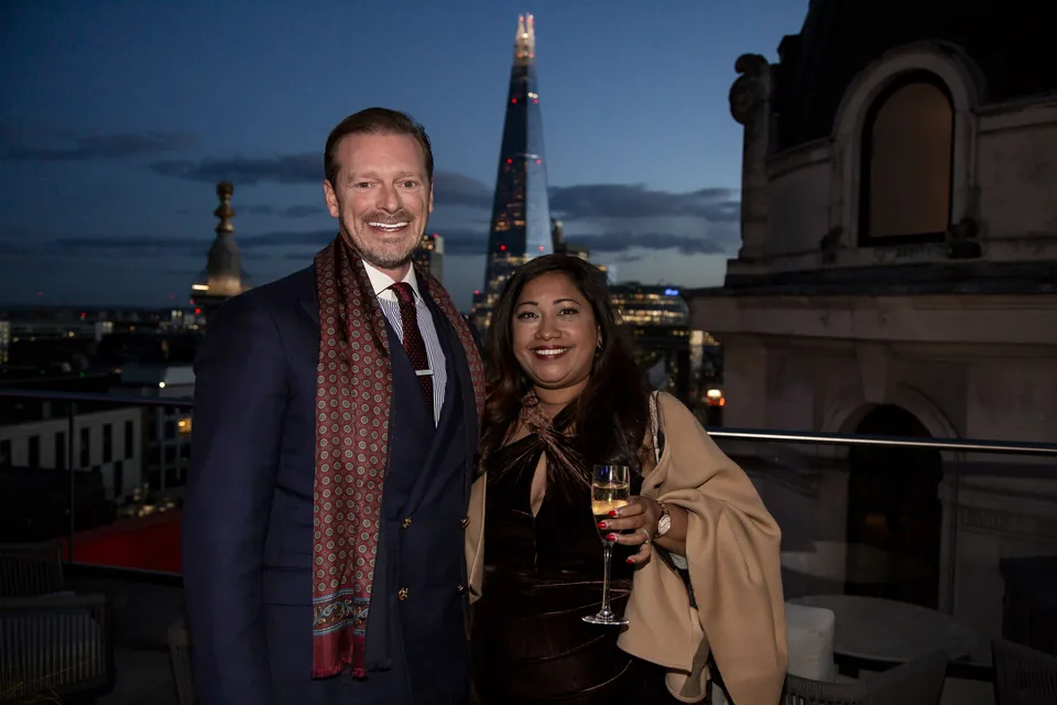 Guests on the Wagtail rooftop with The Shard in the background